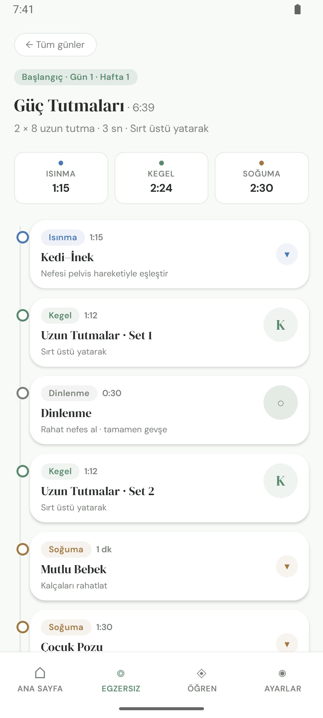 Günün egzersiz planı